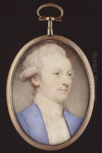 Portrait Of A Gentleman, His Powdered Hair En Queue And With Side Buckles, Wearing Pale Blue Coat Over White by Jeremiah Meyer