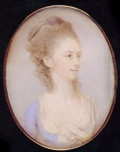 A Lady, In Lilac-coloured Dress With White Underslip, A White Gauze Shawl Held With Pearls Over Her Left Shoulder, Her Hair Curled, Powdered And Upswept
