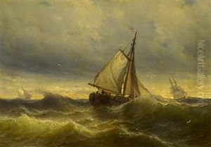 Ausfahrende Fischer In Der Dammerung by Johan Hendrik Meyer