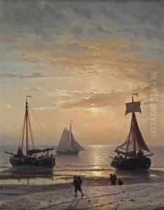 A Beach At Sunset by Johan Hendrik Meyer
