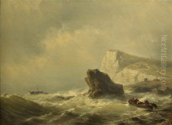 Stormy Coast With Foundering Ship & Rescue Boat - view 1