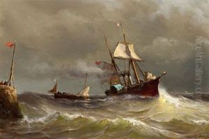 Anlandender Dampfer Vor Der Mole