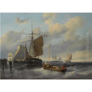 Fishing Boats Near The Coast by Johan Hendrik Meyer