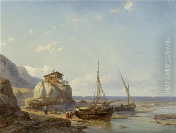 Zwei Fischerboote Am Strand Einer Kustenlandschaft - view 1