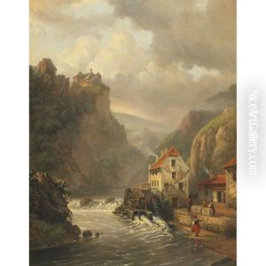 Townsfolk At A Watermill by Johan Hendrik Meyer