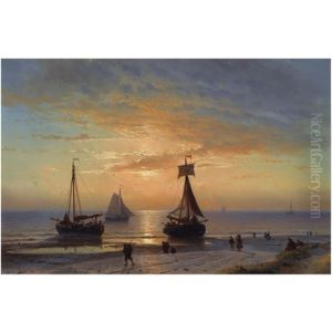 A Coastal View At Dusk by Johan Hendrik Meyer