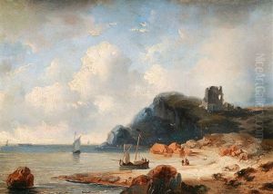 Von Einer Burgruine Bekronte Bucht Mit Seglern by Johan Hendrik Meyer