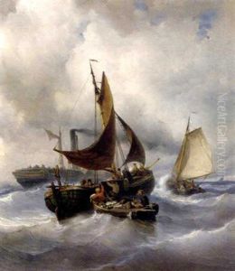 Unloading The Catch In Stormy Weather by Johan Hendrik Meyer