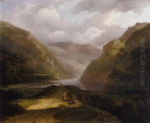 A Mountain Landscape With Countrymen Taking A Break by Johan Hendrik Meyer