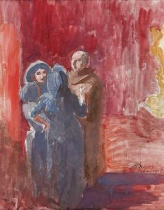 Moine Franciscain Parlant Avec Trois Femmes