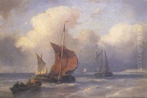 Fishing Boats Off The Dutch Coast by Johan Hendrik Meyer