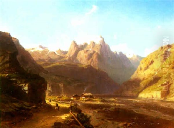 Travellers On A Road In A Mountainous Landscape, Austria - view 1