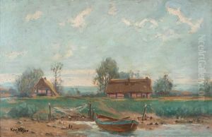 Gehoft Am Bodden Mit Boot Und Netzen