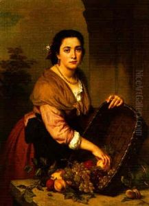 A Woman Emptying A Basket Of Fruit by Otto Meyer