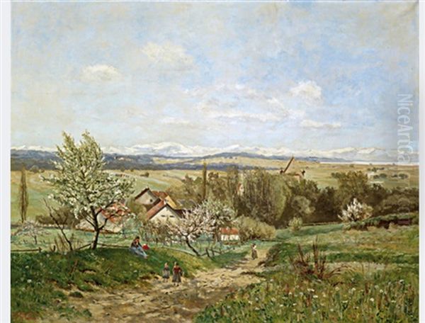 South German Landscape In The Spring, With Views Of A Lake And The Alps - view 1