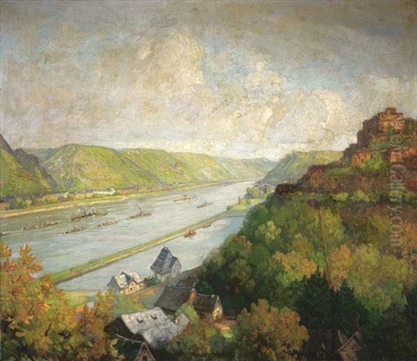 Grosses Rheinpanorama Mit Blick Auf Kaub Und Den Pfalzgrafenstein - view 1