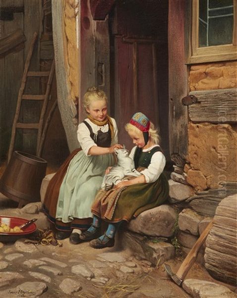 Two Peasant Girls With A Cat - view 1