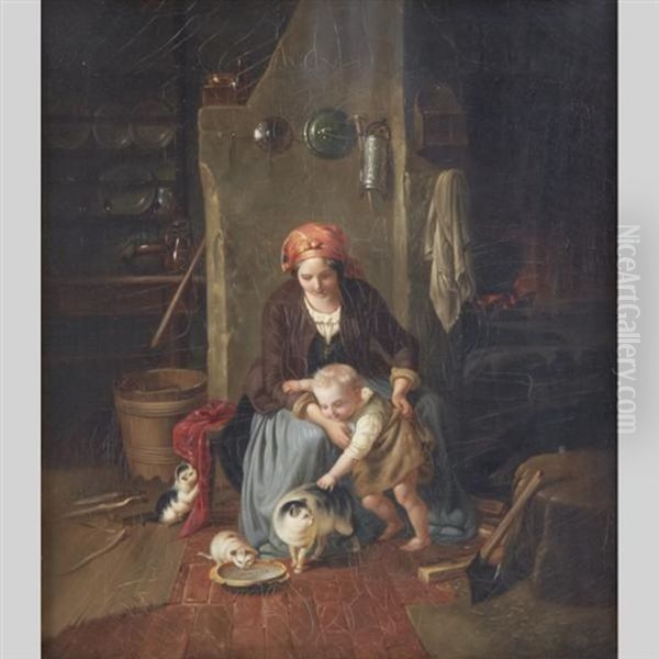 The Favourite; Playtime With Mother Cat And Her Kittens (pair) - view 1