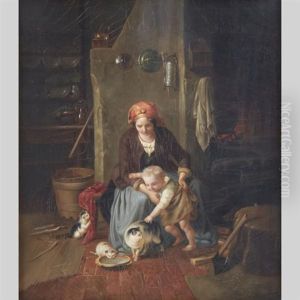 The Favourite; Playtime With Mother Cat And Her Kittens (pair) by Franz Meyerheim