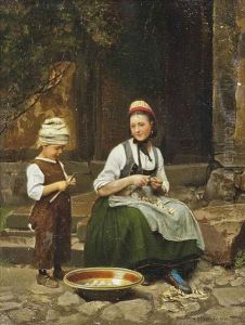 Peeling Potatoes by Franz Meyerheim