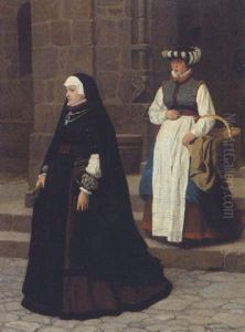 Eine Frankfurter Patrizierin Mit Ihrer Magd by Franz Meyerheim