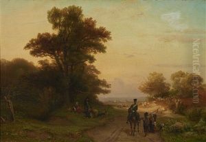 Country Road And People by Friedrich Eduard Meyerheim
