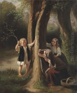 Spielende Kinder Im Walde by Friedrich Eduard Meyerheim