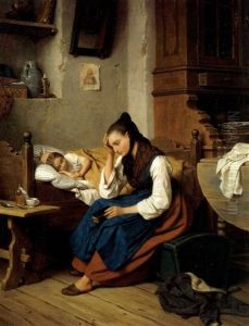 Junge Frau Aus Dem Harz Mit Ihrem Schlafenden Kind by Friedrich Eduard Meyerheim