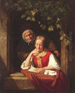 Genreszene. Grosmutter Und Enkelin Bei Der Lekture In Einer Fensternische by Friedrich Eduard Meyerheim