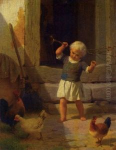 Chasing The Chickens by Friedrich Eduard Meyerheim