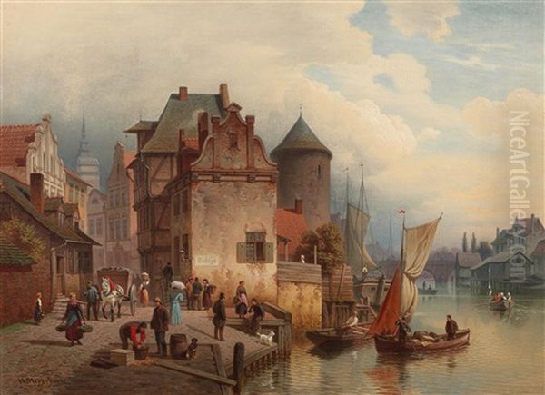 Hustle And Bustle In A Town By A River - view 1