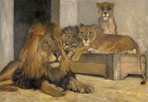 Lowenpaare Im Berliner Zoo by Paul Friedrich Meyerheim