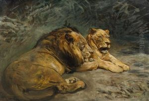 Pair Of Lions by Paul Friedrich Meyerheim