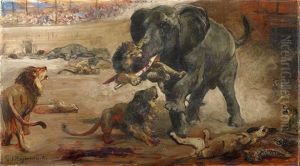 Arena With Elephants, Lions And Leopards