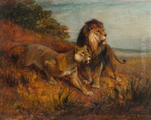 Two Lions In The Savanna by Paul Friedrich Meyerheim