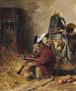 A Monkey's Serenade by Paul Friedrich Meyerheim