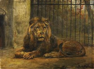 Lowe Im Berliner Zoo by Paul Friedrich Meyerheim