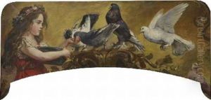 Madchen Mit Tauben by Paul Friedrich Meyerheim