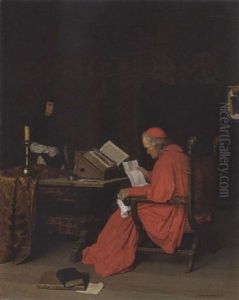 Kardinal Bei Der Lekture Eines Schriftstucks by Paul Friedrich Meyerheim