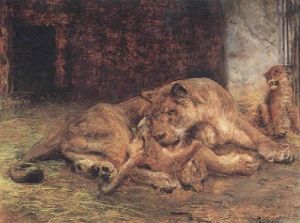 Lowenmutter Mit Ihren Beiden Jungen by Paul Friedrich Meyerheim