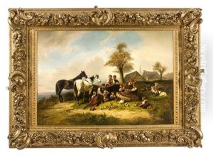 Bauerliche Idylle Vor Landschaftsausblick by Wilhelm Alexander Meyerheim
