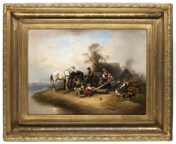 Bauernfamilie Mit Pferden In Der Landschaft - view 1