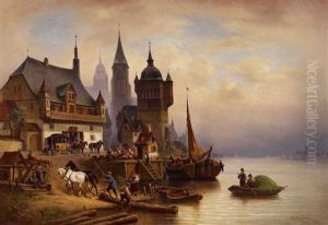 Postkutsche Im Pommerschen Hafen by Wilhelm Alexander Meyerheim