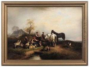 Family Gathering In Pastoral Landscape by Wilhelm Alexander Meyerheim