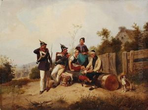 Rastende Soldaten Mit Bauernfamilie