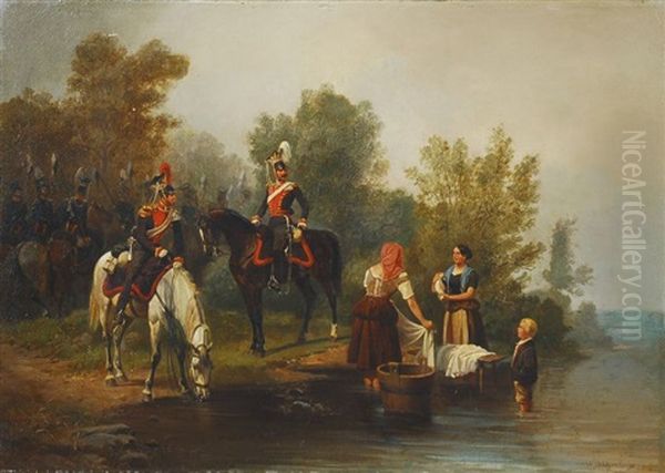Soldaten Und Wascherinnen Am Fluss - view 1