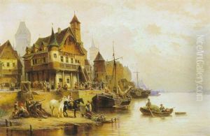 View Of A Village Near A River by Wilhelm Alexander Meyerheim