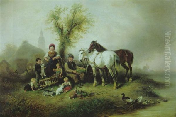 Bauernidyll Mit Pferden Und Kaninchen - view 1