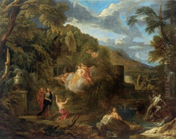 Bewaldete Gebirgslandschaft Mit Der Wiederkehr Der Astraea, Der Gottin Des Rechts Und Der Sitte, Die Den Menschen Gerechtigkeit Und Frieden Wiederbringt - view 1