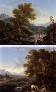 Le Bapteme Du Christ Dans Un Paysage Boise (+ Le Bon Samaritain Dans Un Paysage Boise; Pair) by Albert Meyeringh